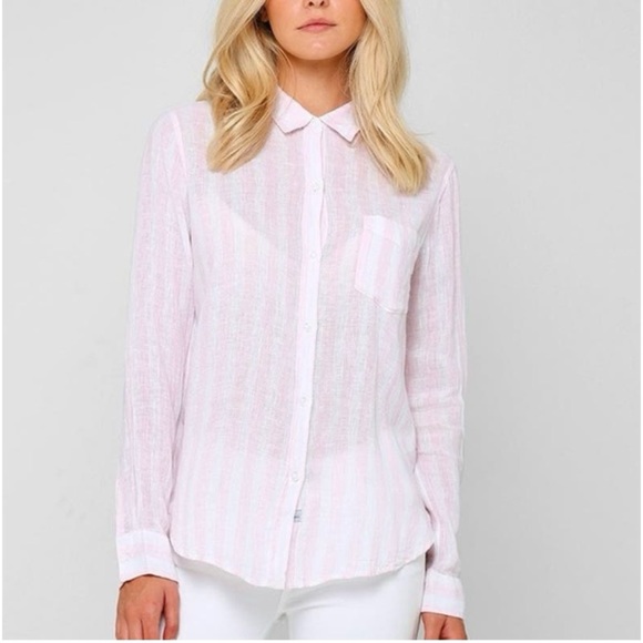 Rails Tops - Rails Charli Shirt Linen Blend Button Down Perth Stripe Sz M